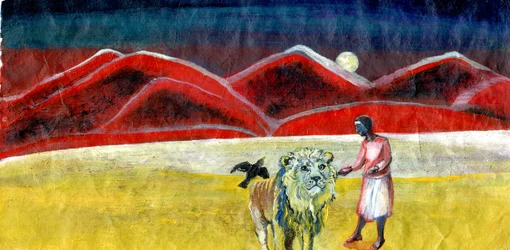 Leijona ja mustarastas, 2004 (öljy paperille)